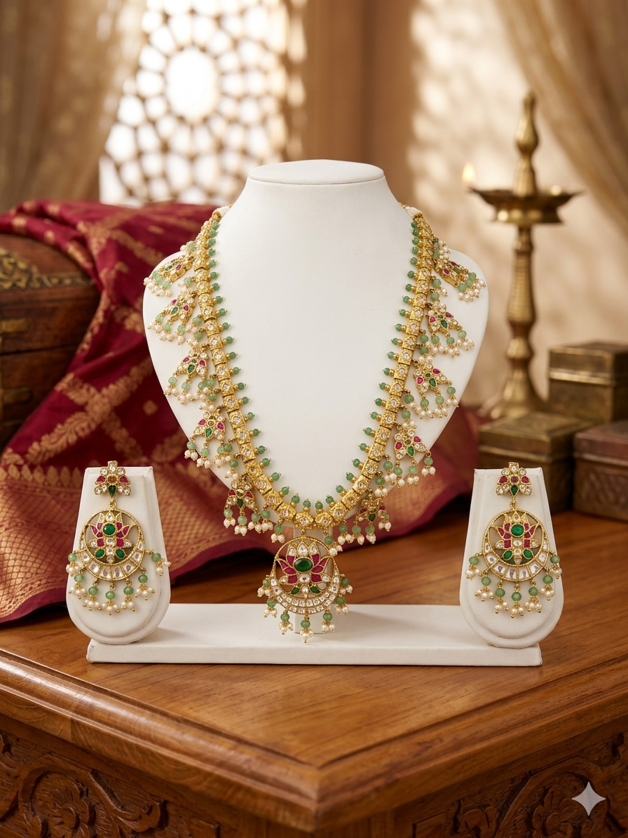 Kemp Jadau Kundan Statement Long Necklace Set