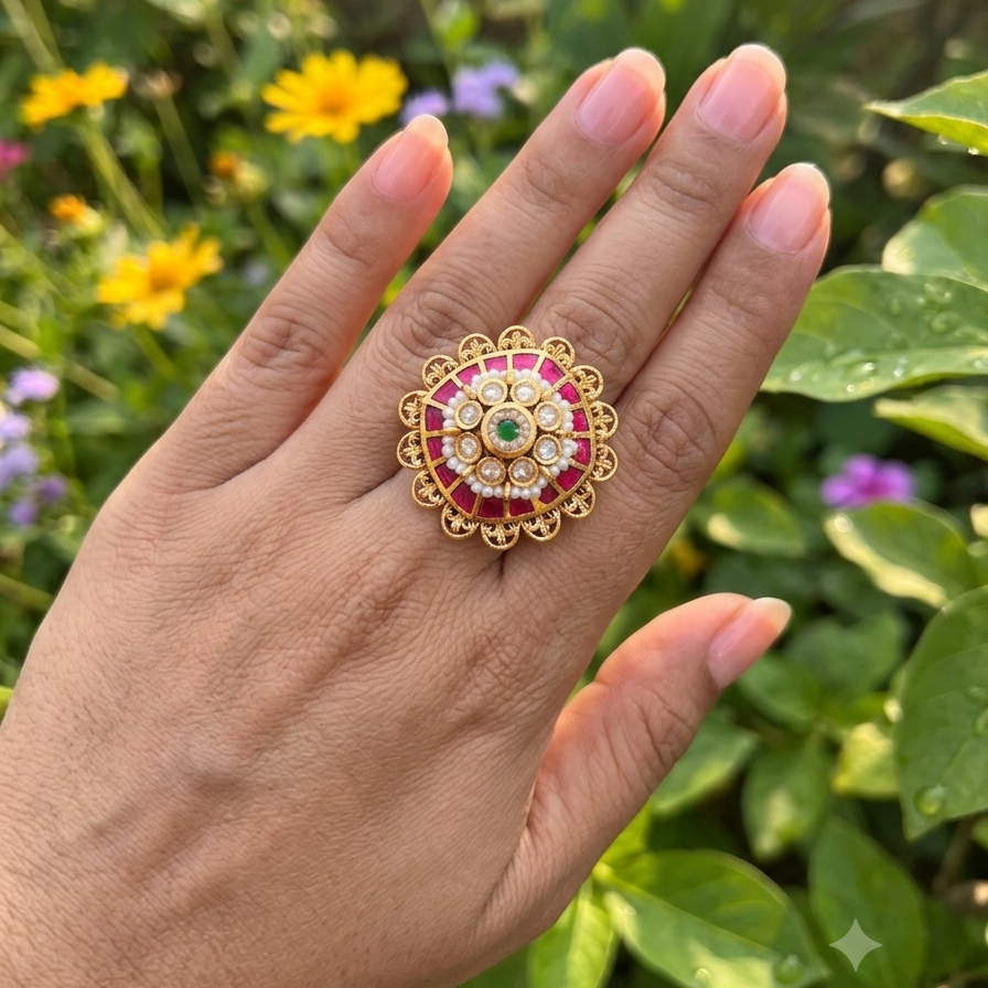 Statement Moissanite Kemp Jadau Gold plated Ring