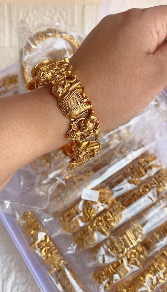 Handcrafted Ganesha Pure Brass Crafted Screwable Bangles- Pair
