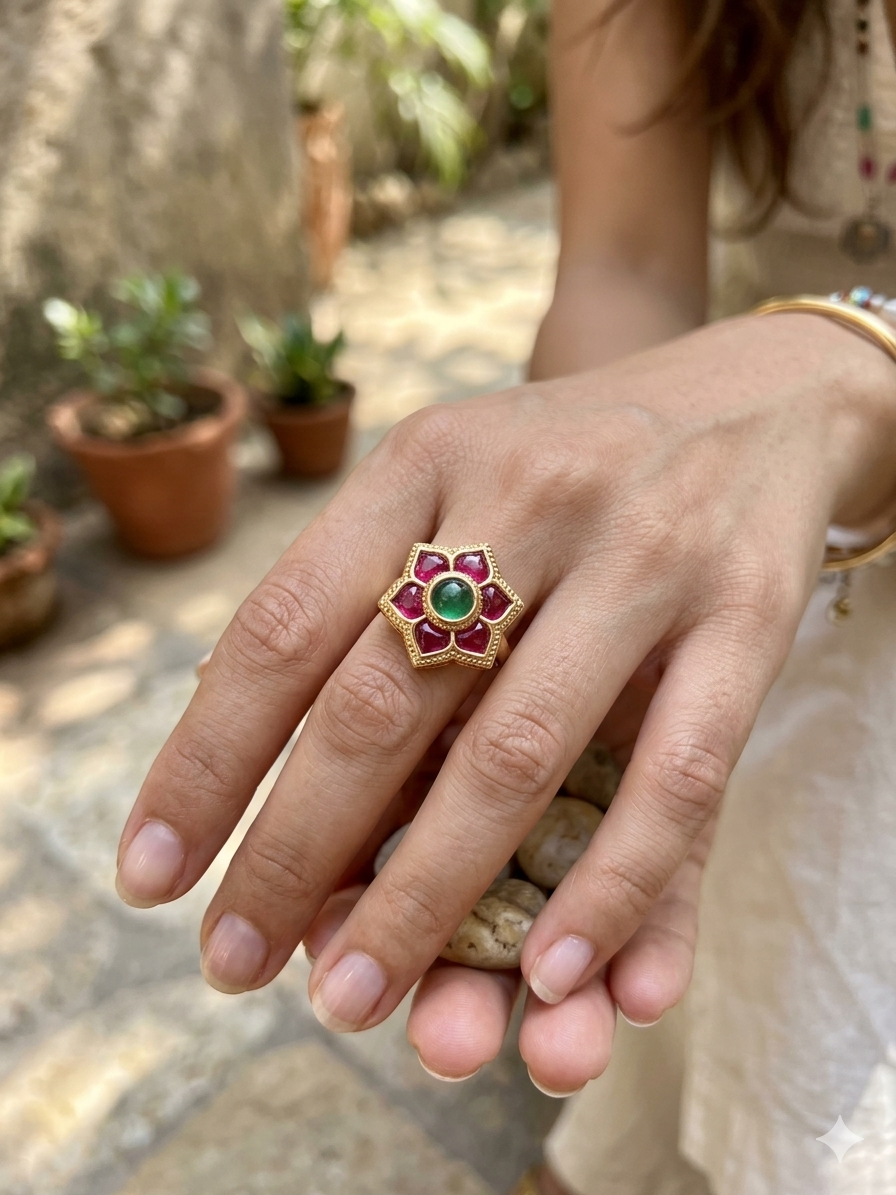 The Antique Gold Plated Kemp Stone Studded Ring