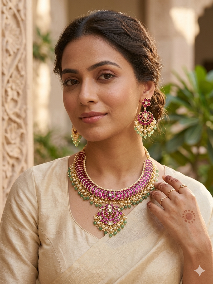 The Original Thapka Pearl Work Kemp Jadau Necklace Set