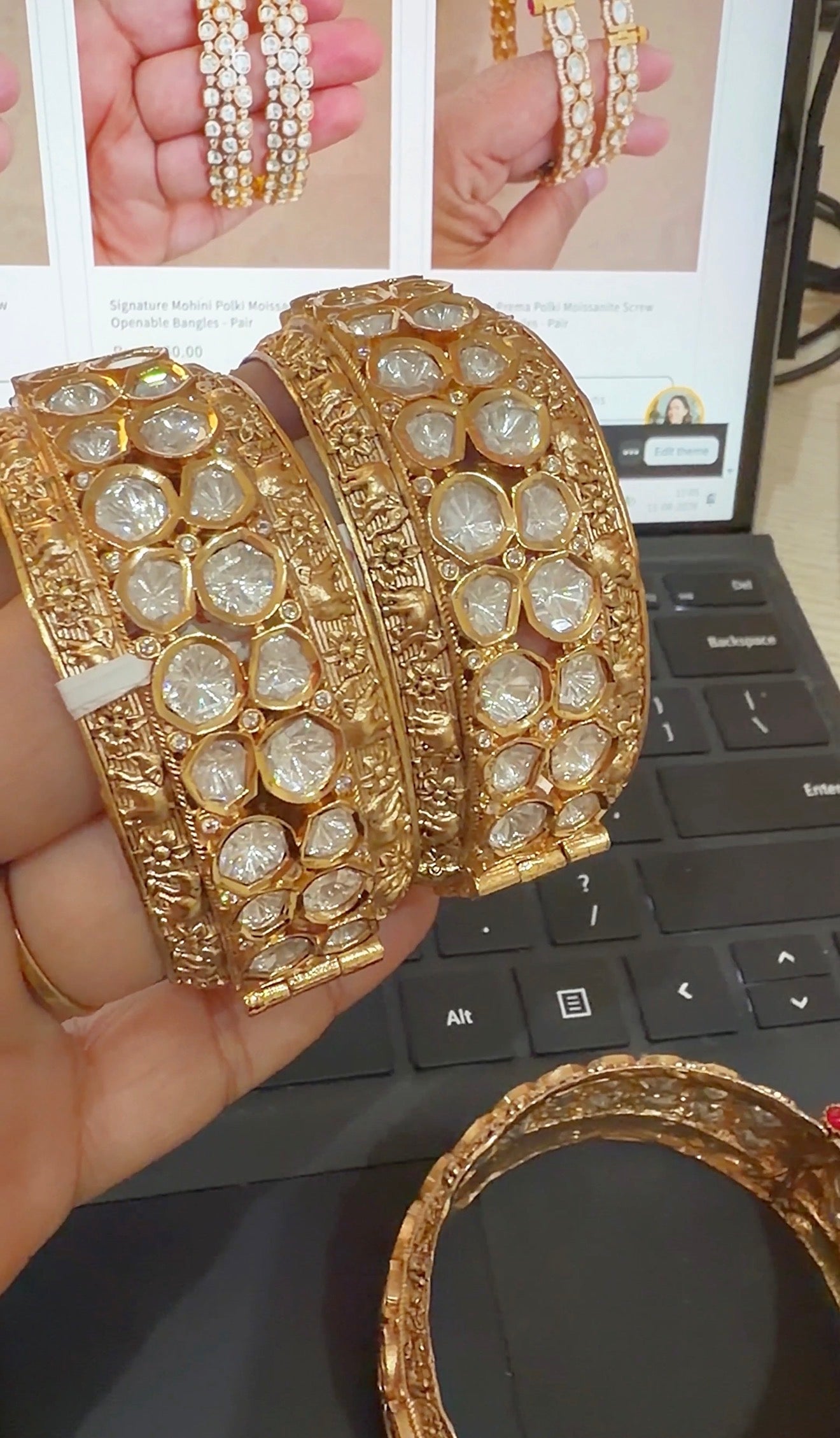 Signature Menaka Polki Moissanite Screw Openable Bangles - Pair