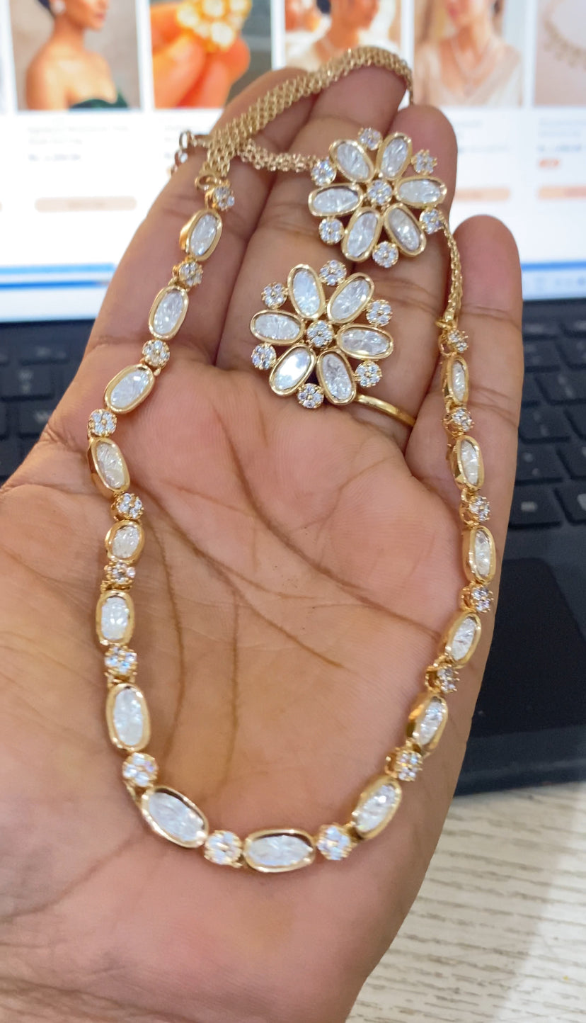 Classic Moissanite Necklace Stud Set