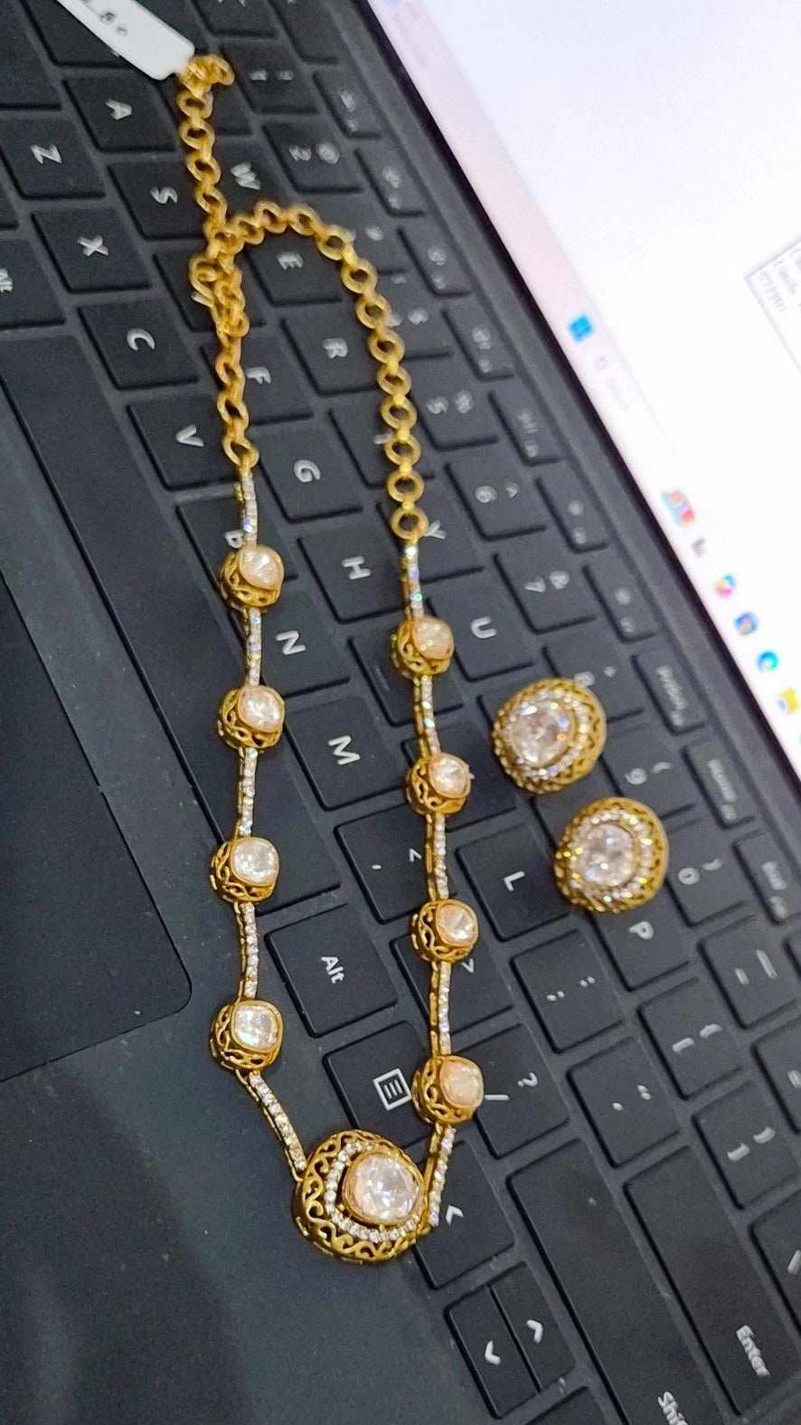 Sleek Moissanite Polki Gold plated Necklace Set