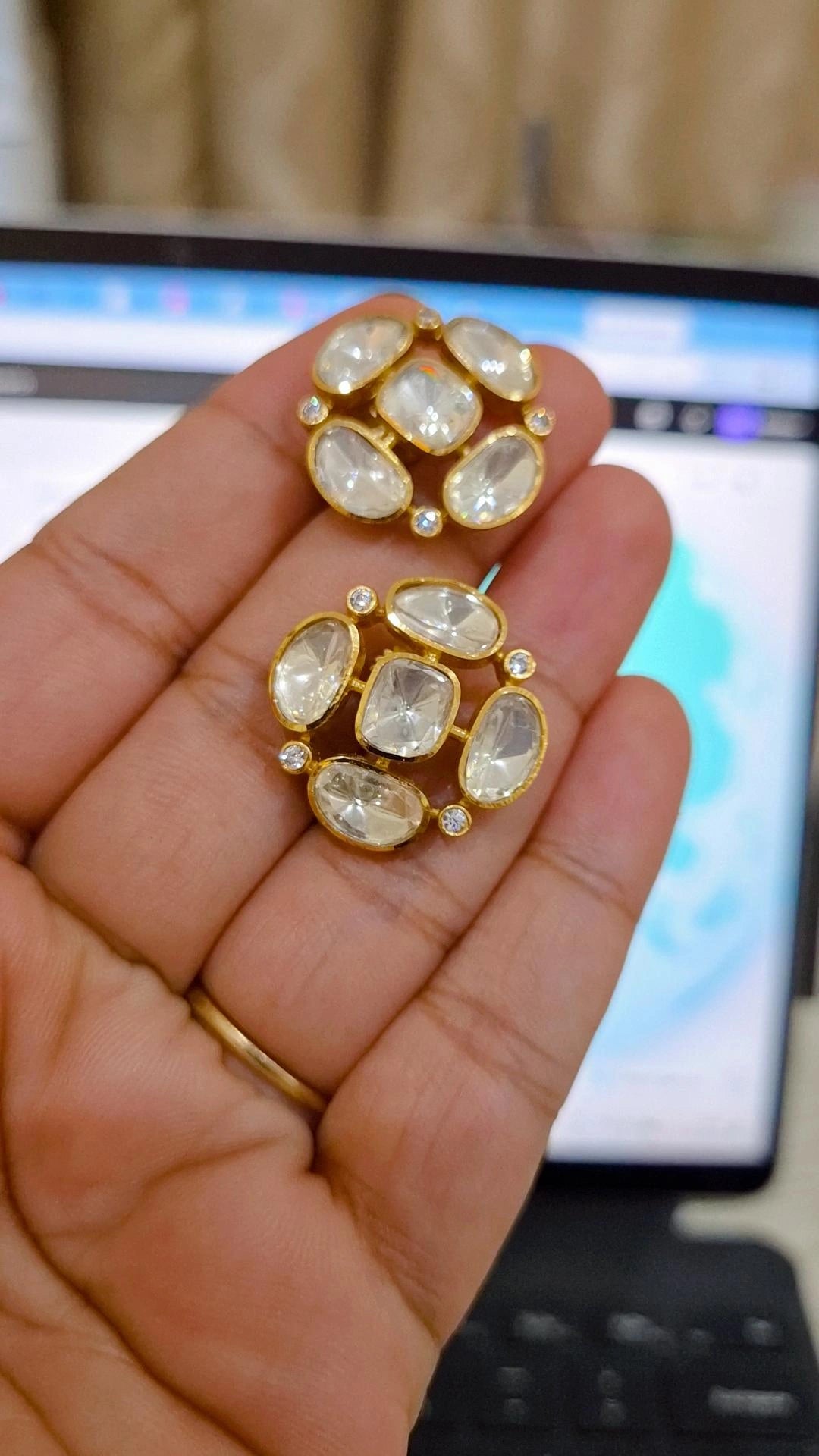 Signature Moissanite Polki Stud Earrings