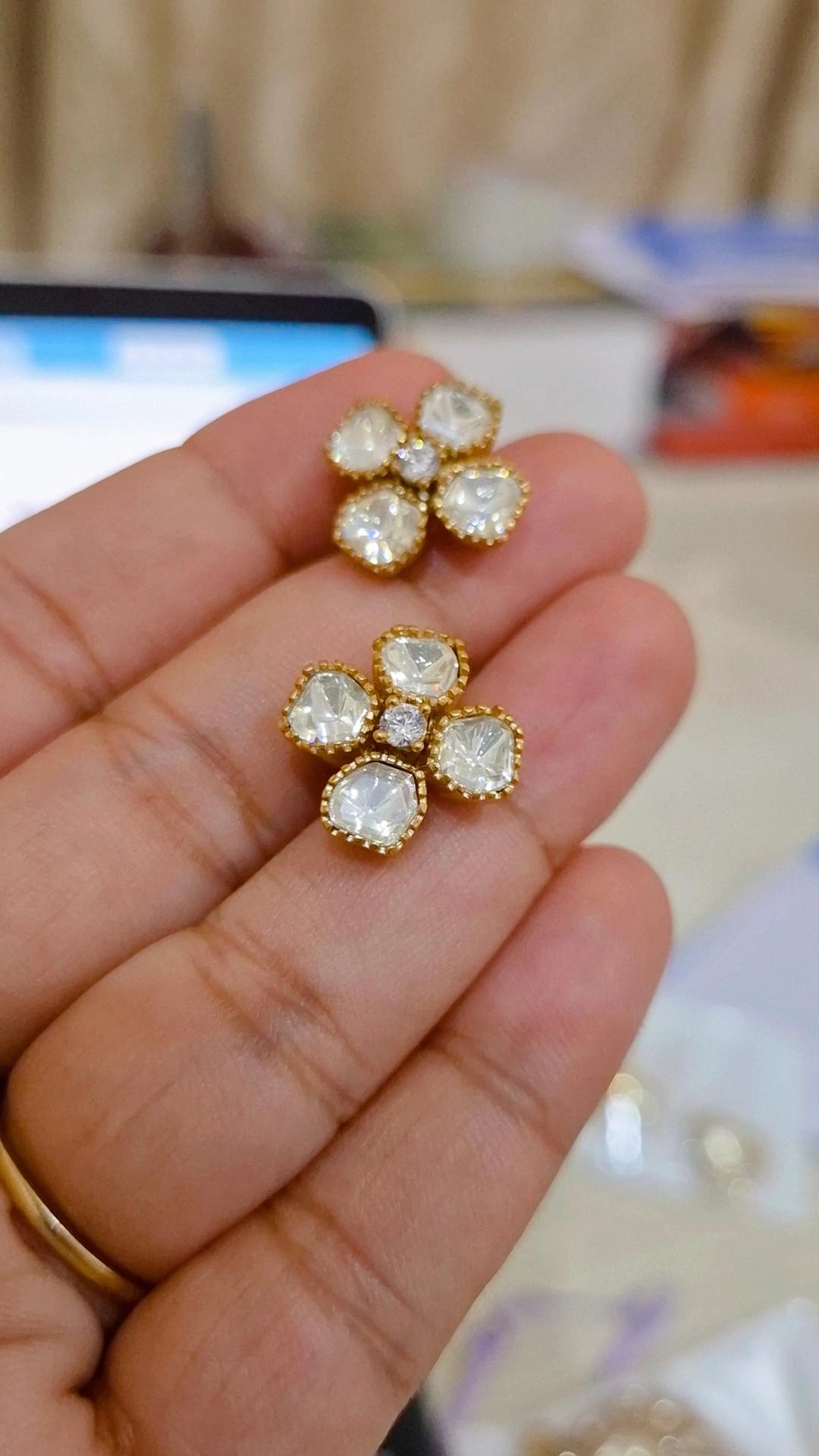 Little Flower Moissanite Polki Stud Earrings