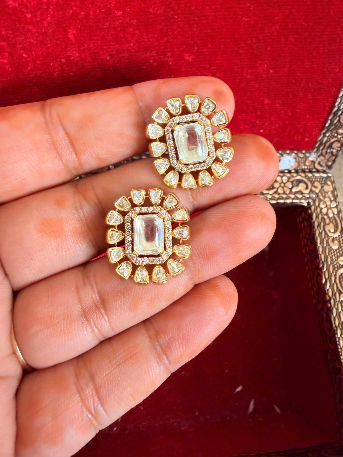 Statement Polki Moissanite Studs with screw back