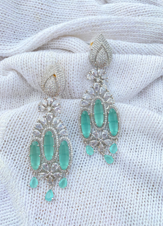 Aqua American Diamond Silver Plated Dangler Earrings