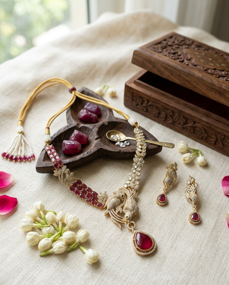 Statement Toota Maina Maroon Regal Necklace Set