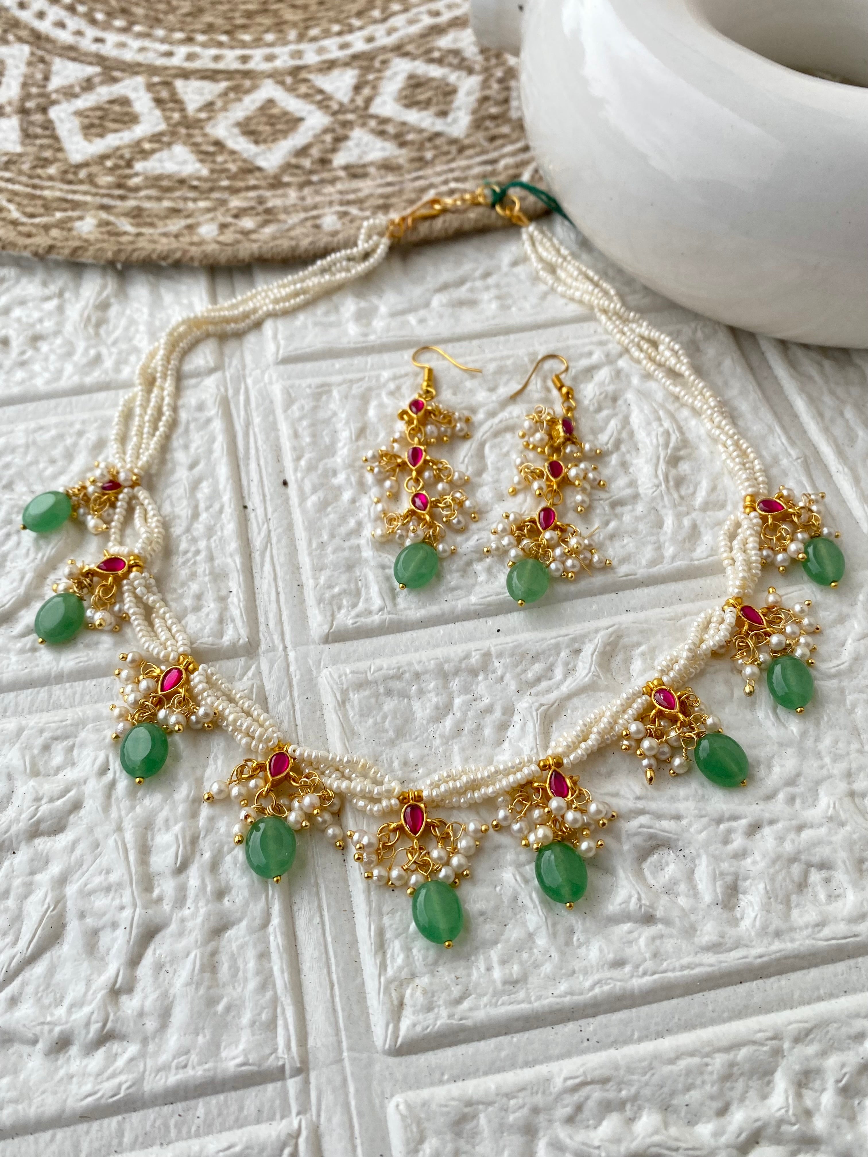 Royal Pearl Cluster Original Pachi Kundan Necklace Set