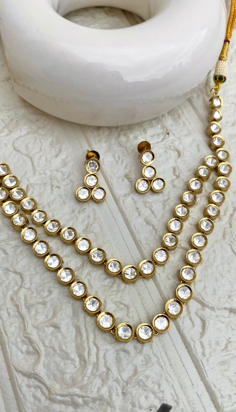 Statement Kundan Polki 2 Layered Gold-Plated Necklace Set