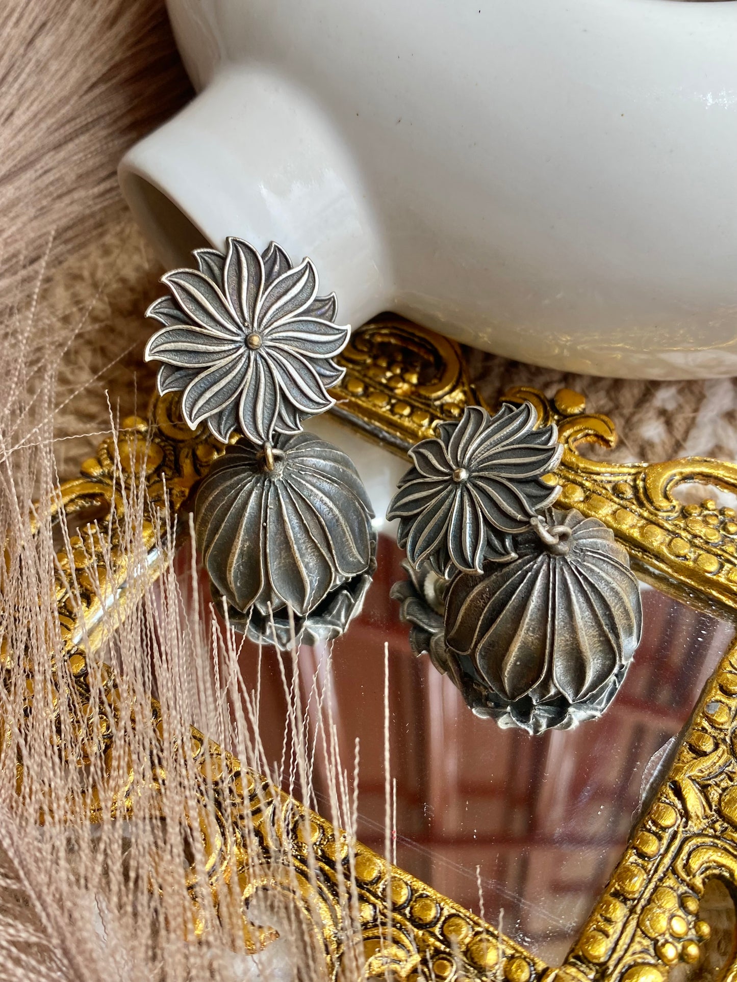 Floral Silverlookalike Jhumka