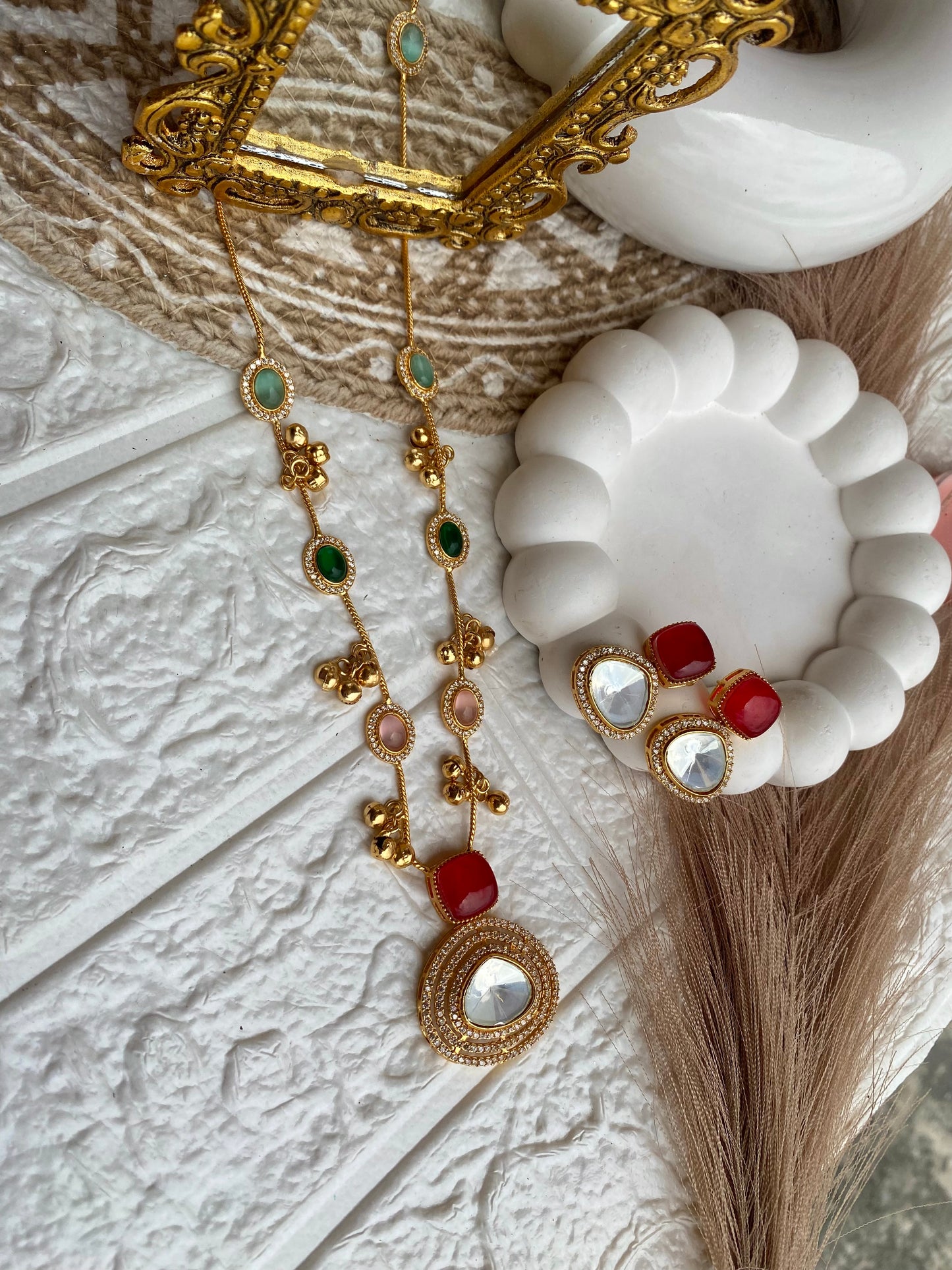 Navratana Moissanite Neckpiece with earrings