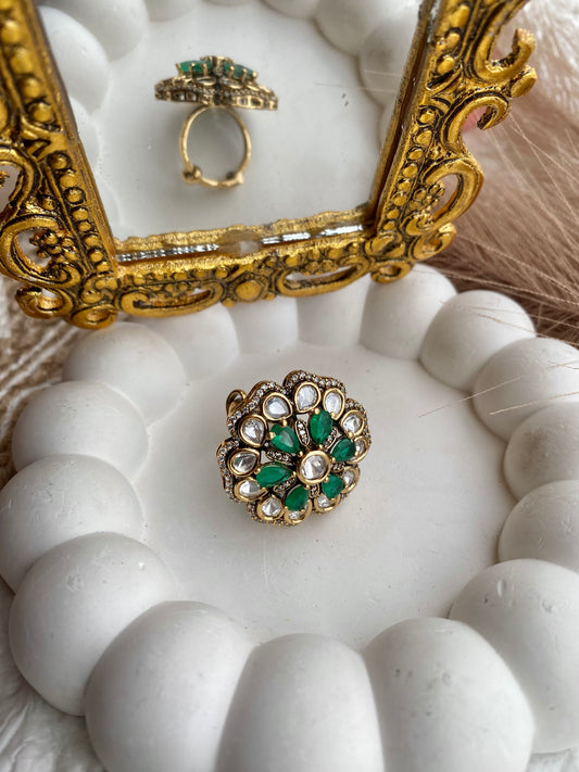 Green Moissanite Rhodium Plated Rings