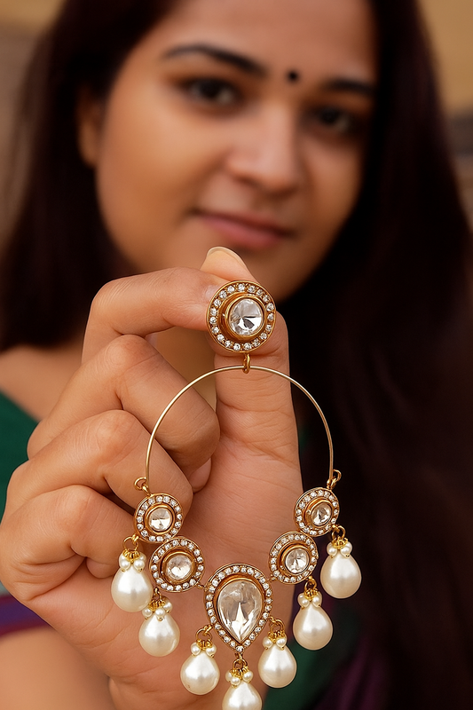 Statement Kundan Pearl Oversize Chandbali