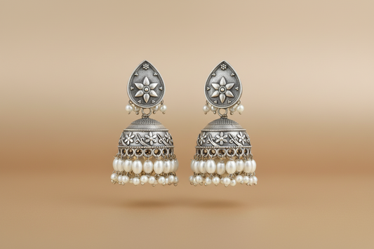 Silver Pearl Jhumka