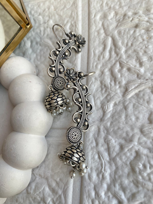 Quirky Silver Earcuff Jhumka Earrings