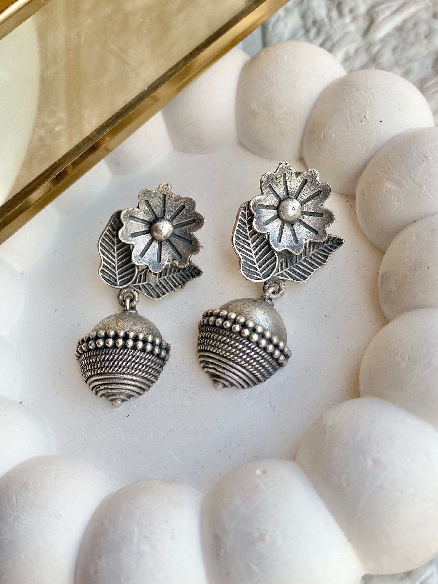 Floral Leaf Silver Earrings