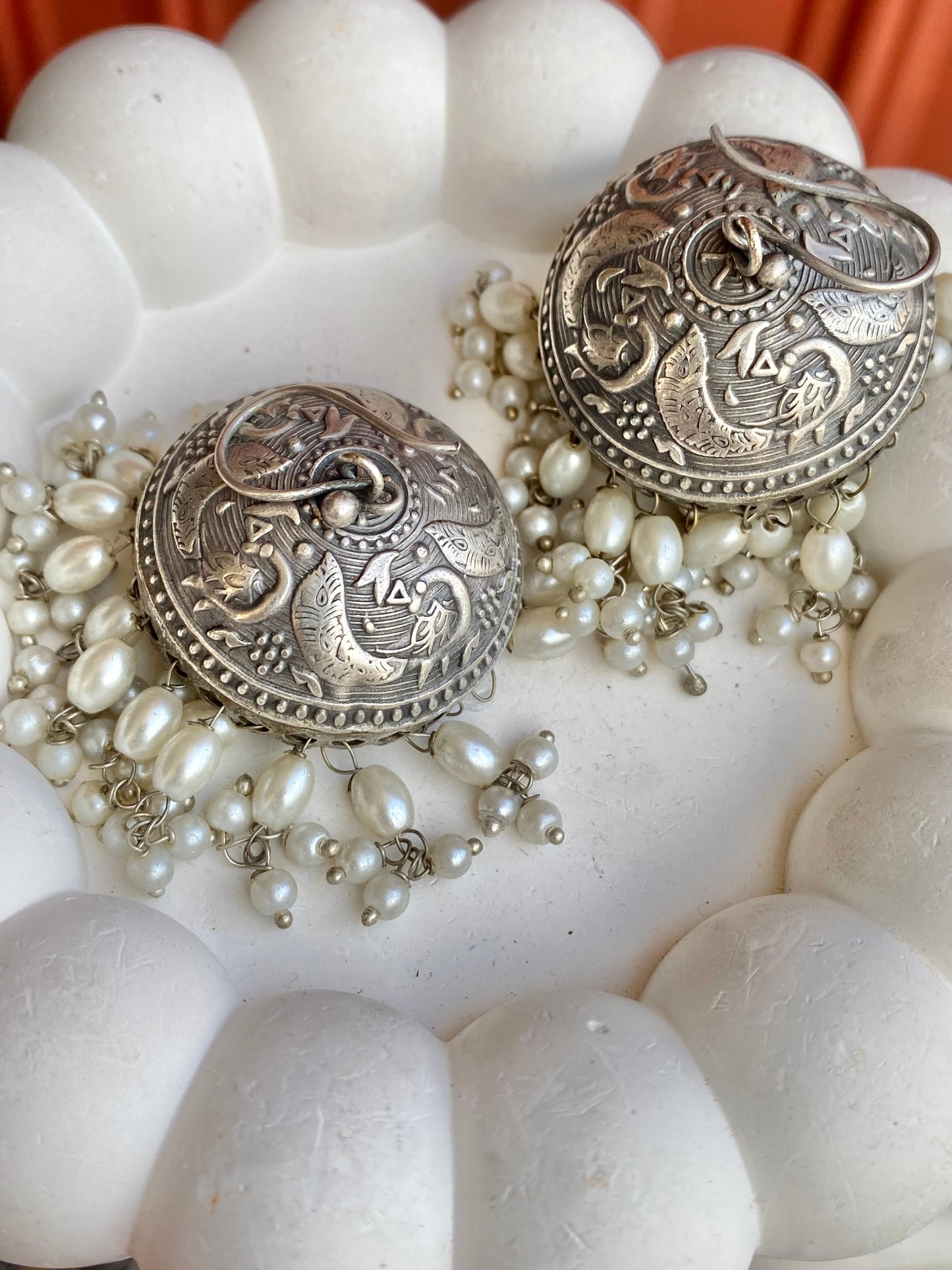 Hook Pearl Silver Jhumka