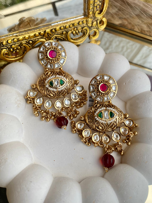 Moissanite kundan Kempu Jadau Chandbali Earrings
