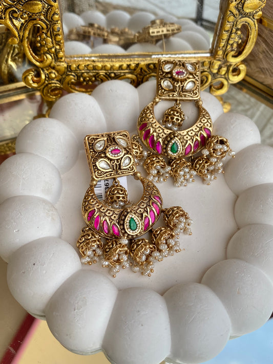 Kundan Kempu Jadau Chandbali Earrings
