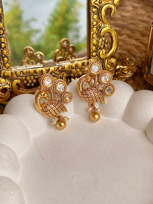 Peacock Kundan Polki Antique Earrings