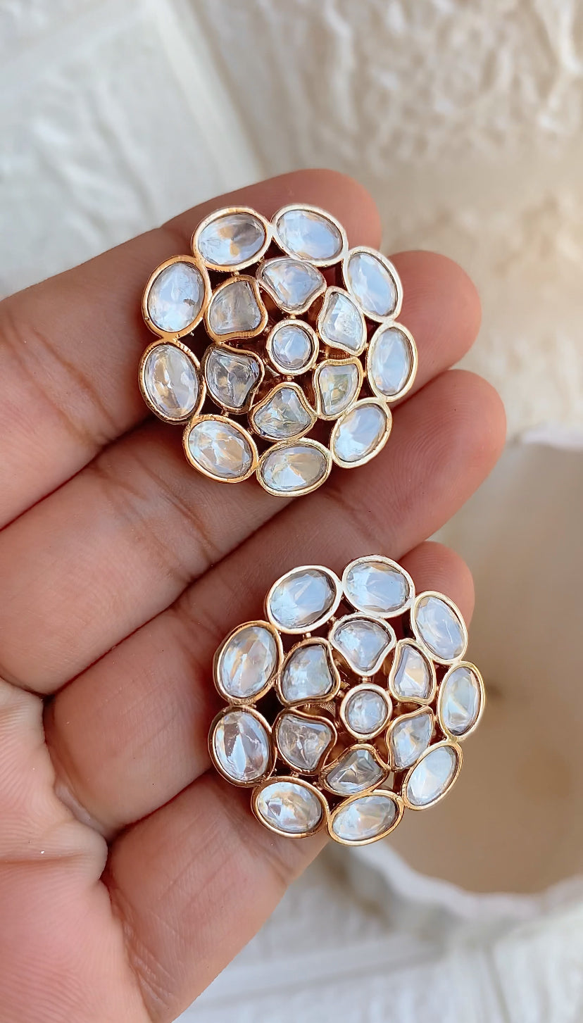 Floral Moissanite Polki Studs Earrings