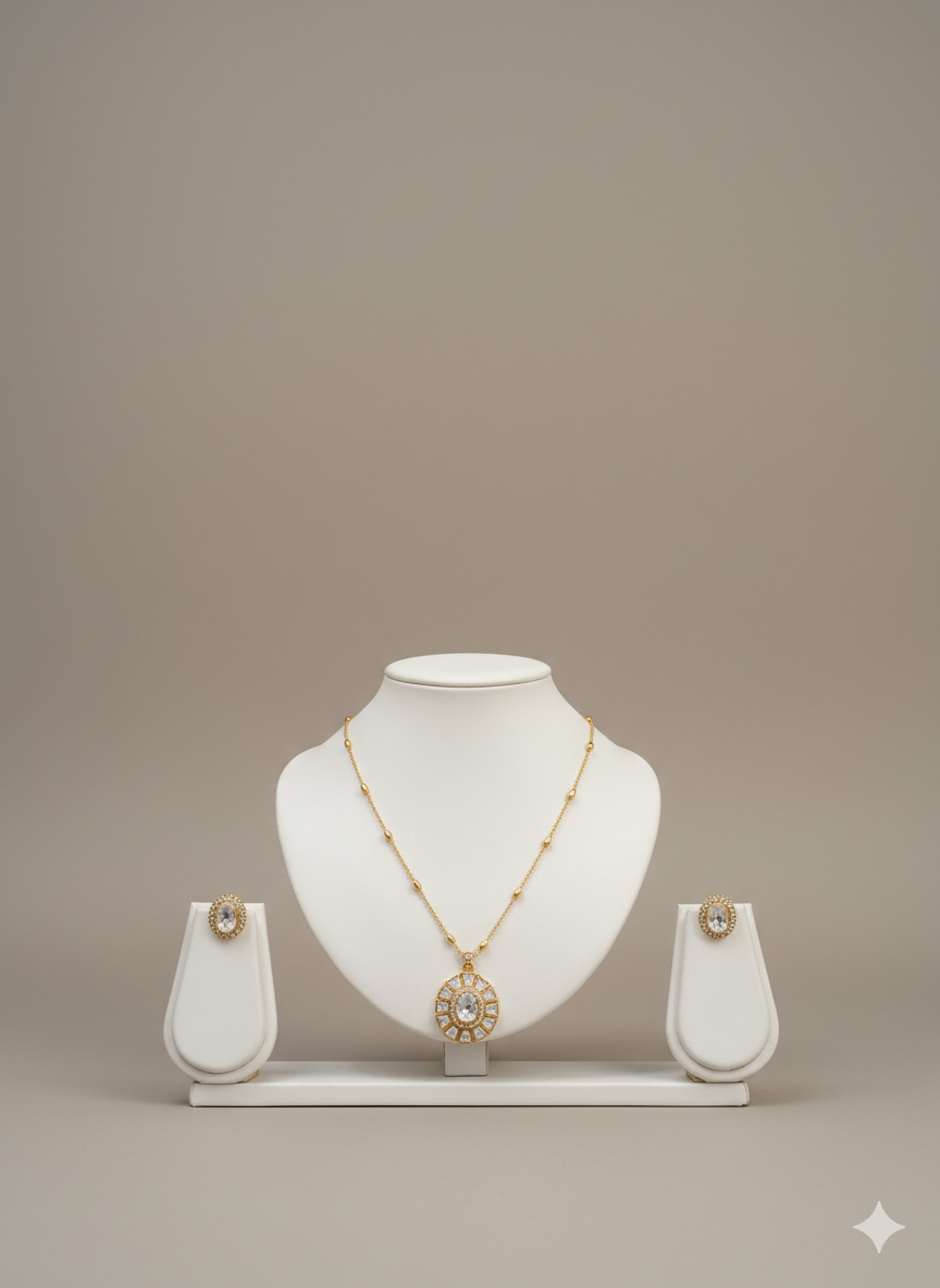 Regal Statement Moissanite Polki Pendant Earrings Set
