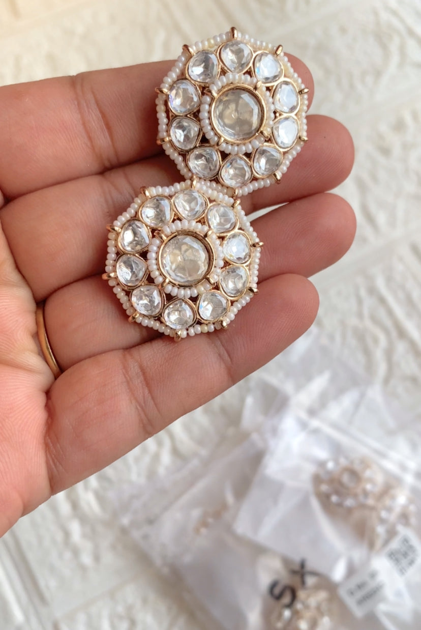 Signature Moissanite Pearl Polki Studs Earrings
