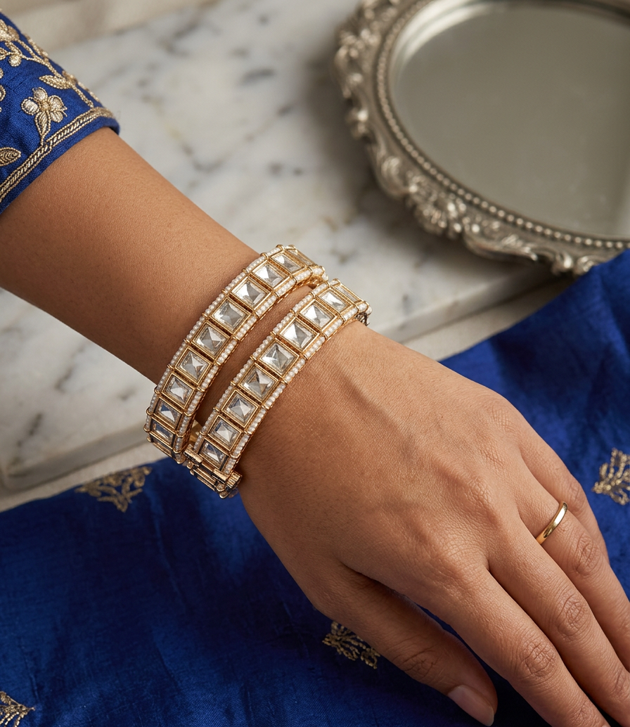 Signature Moissanite Polki Screw openable Bangles - Pair of 2