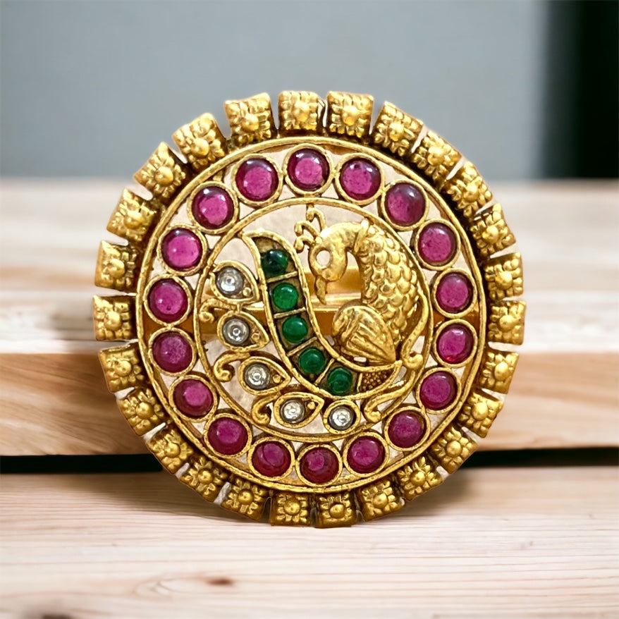 kemp Stone Studded Temple Adjustable Size Ring