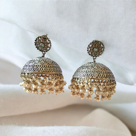 Silver Pearl Drops Medium Size Jhumka