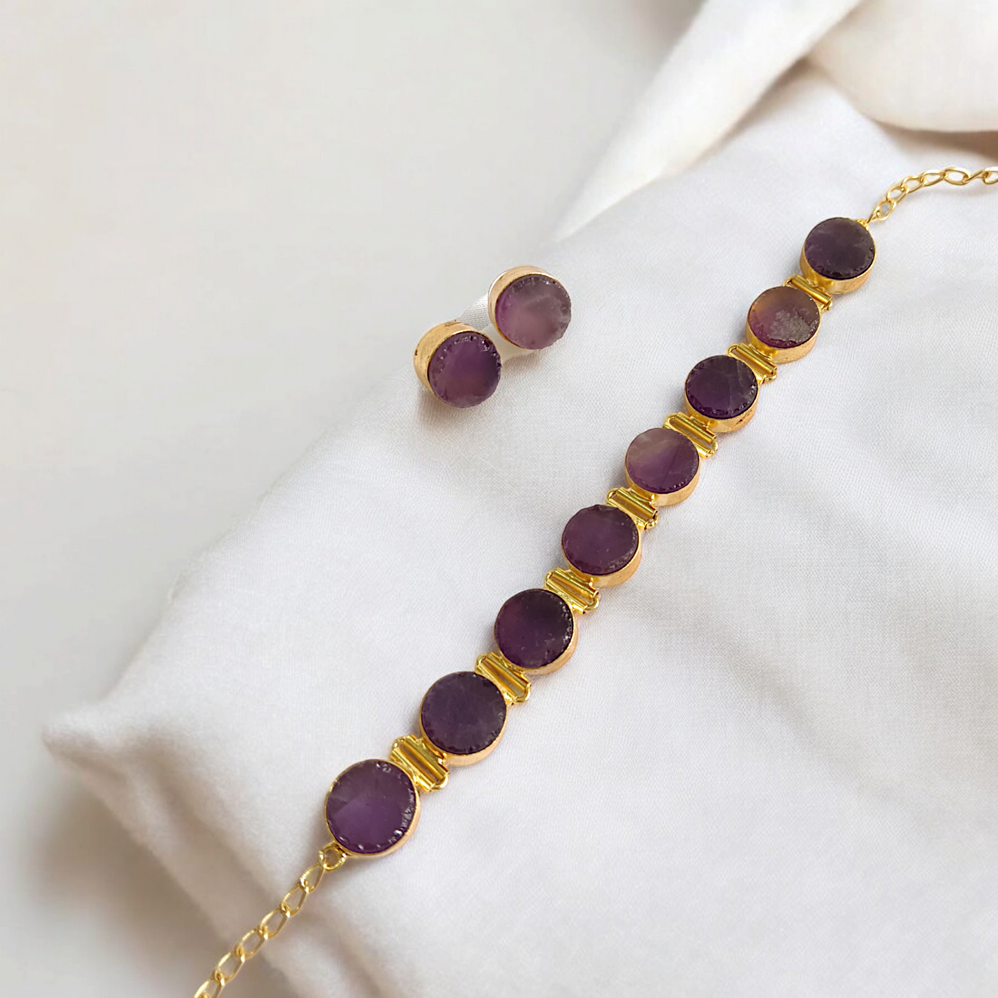 Violet Natural Stone Choker Neckpiece set