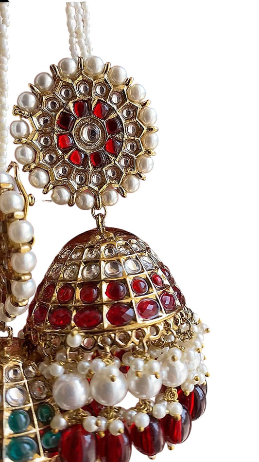 Statement "Gulshan" Oversized Jhumka with Pearl Earchain Sahara