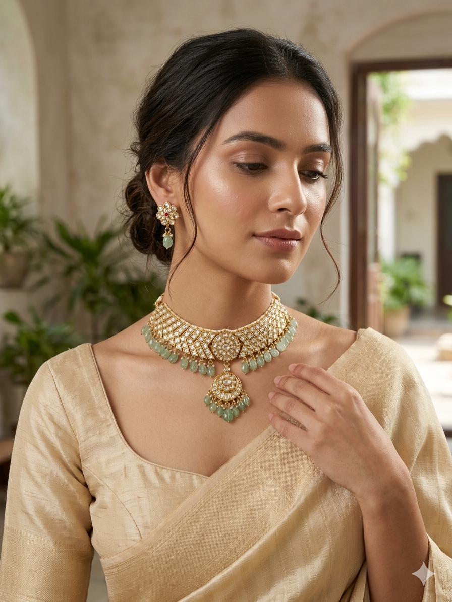 Polki Jadau Mint Statement Necklace Set