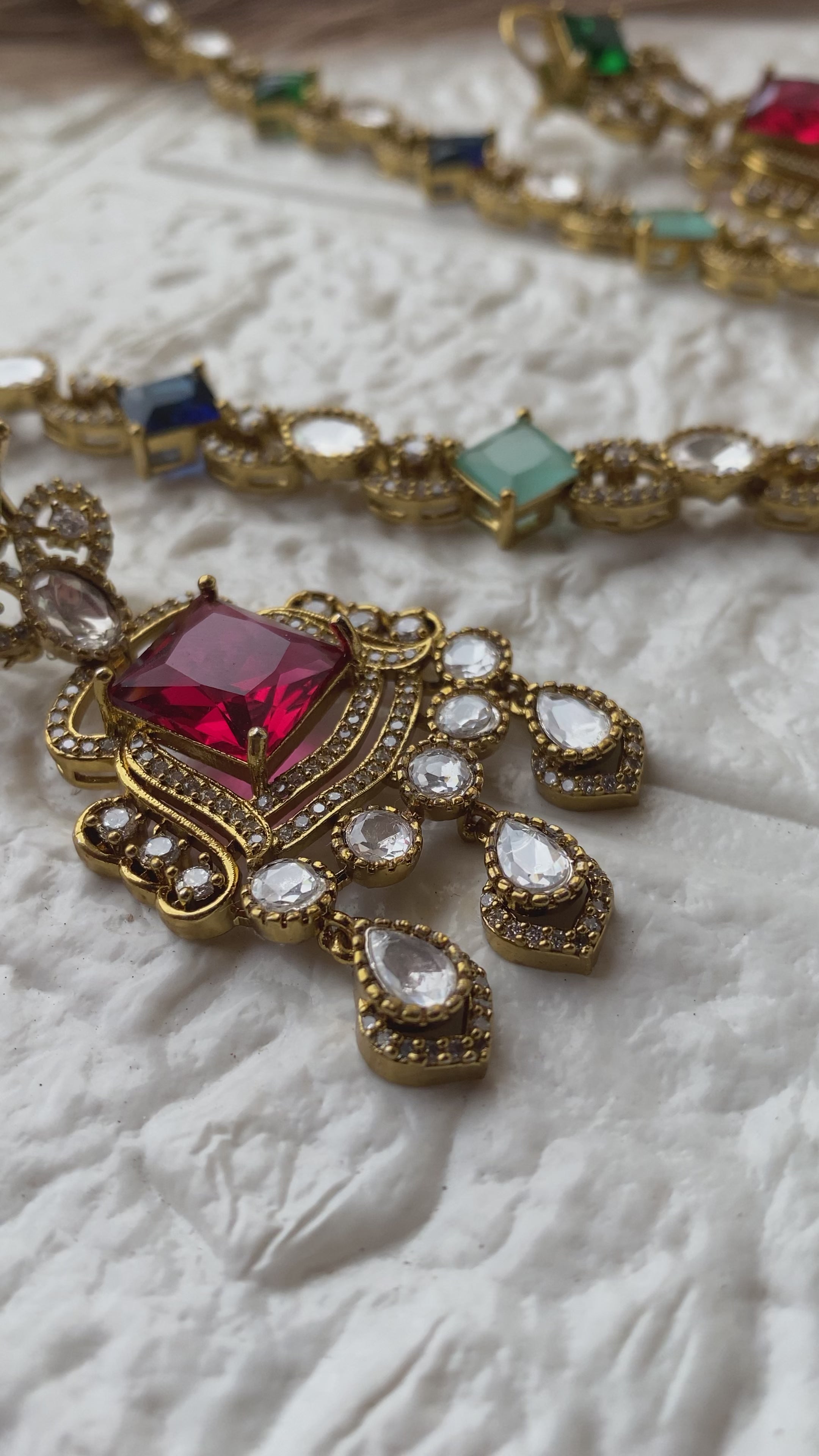 Statement Royal Kundan Semi Precious Stone Necklace set with earrings