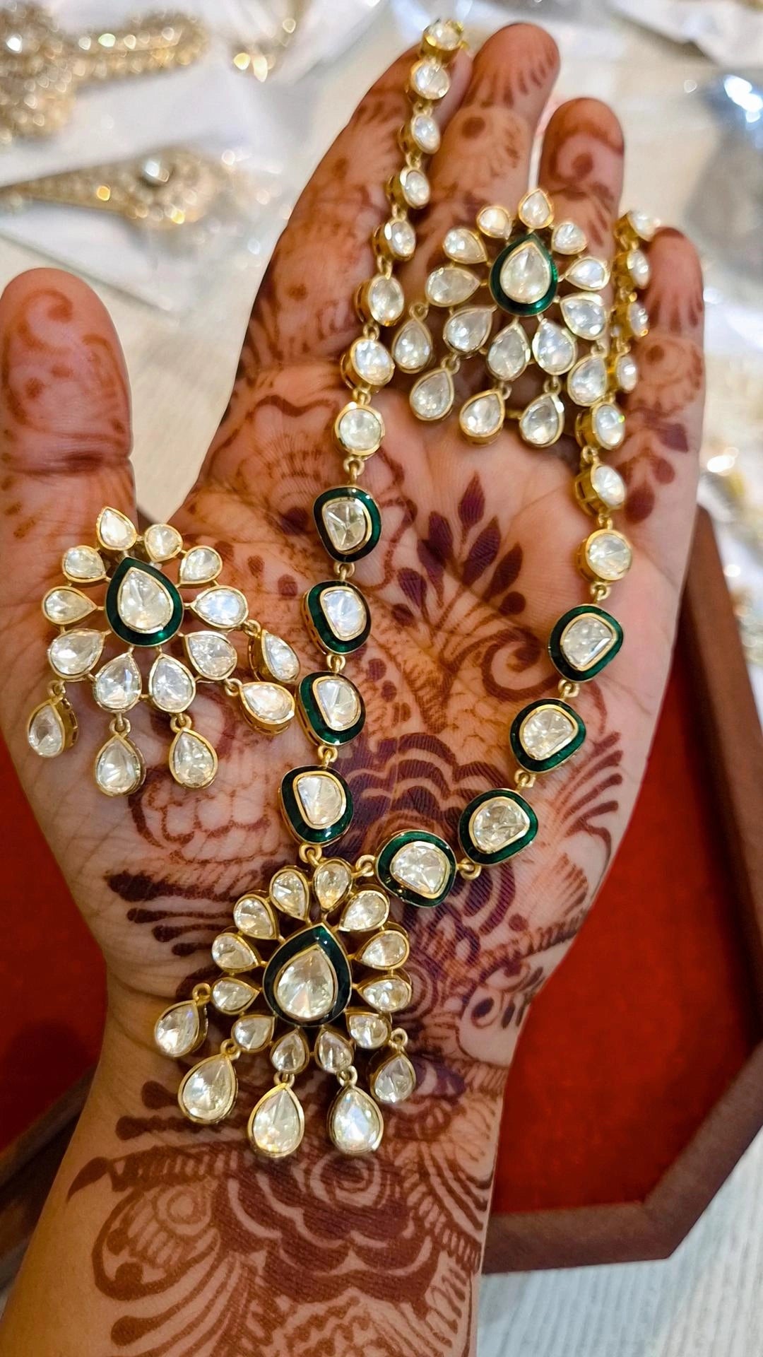 Barkha Statement Moissanite Polki Emerald Meena Necklace Set