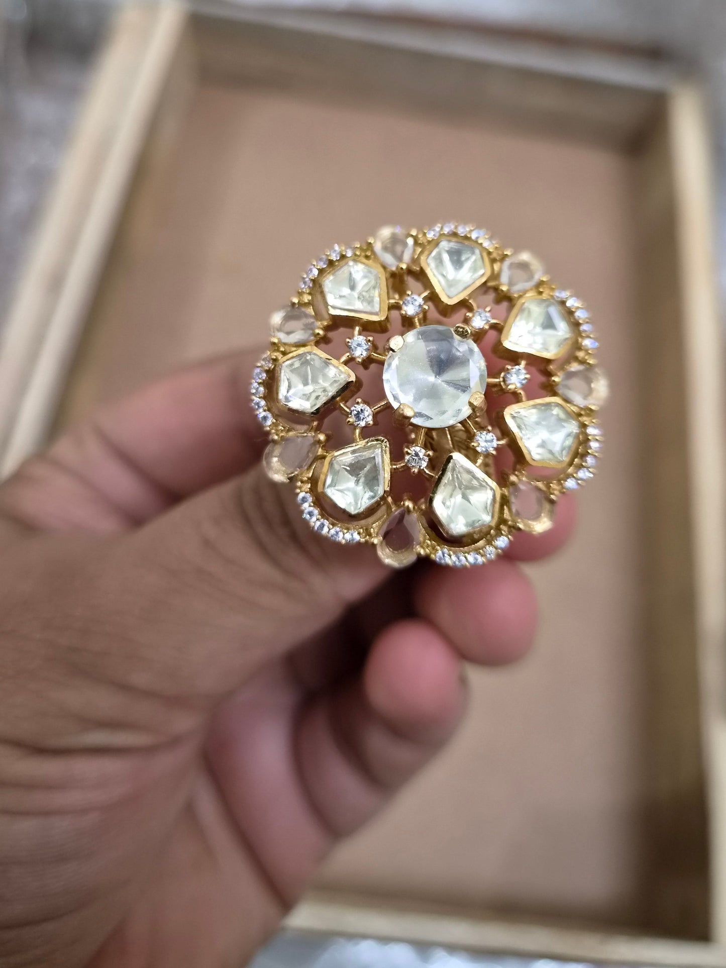 Statement Moissanite Polki Big Size Ring