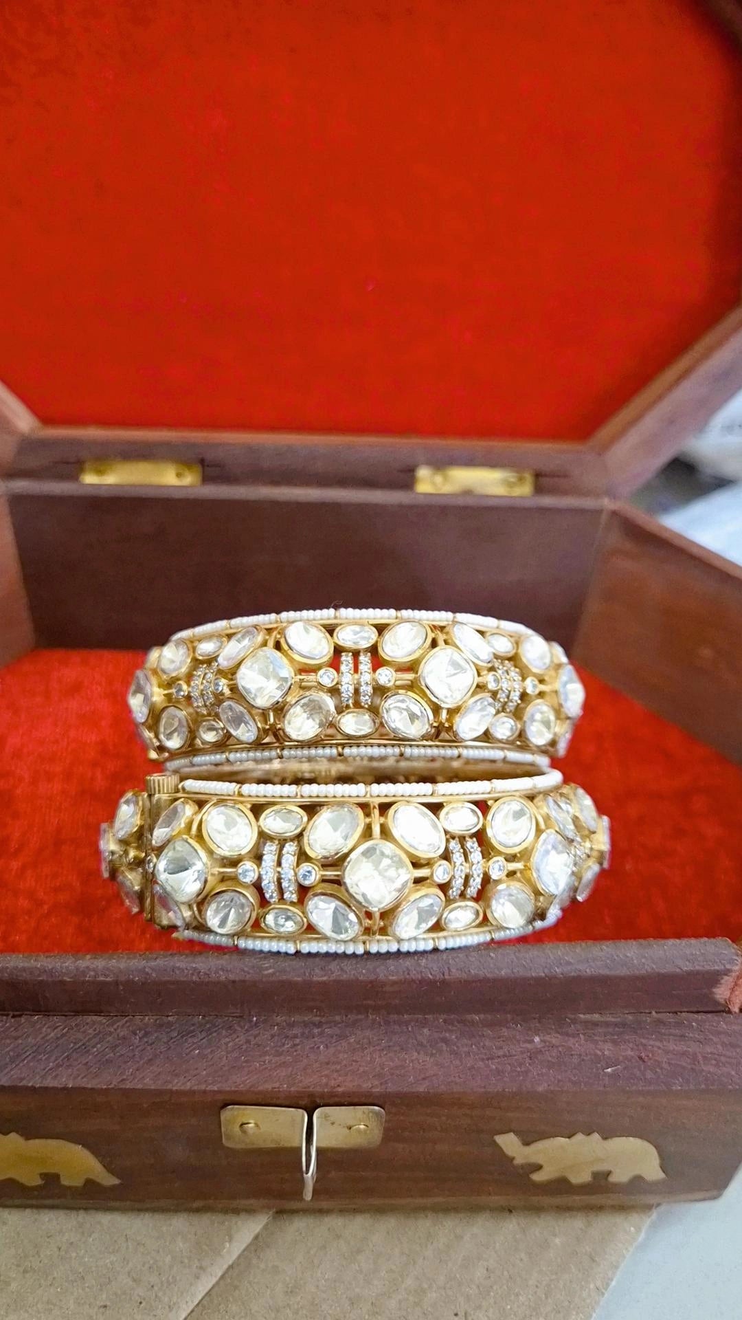 Netra Statement Polki Screw Openable Bangles - Pair