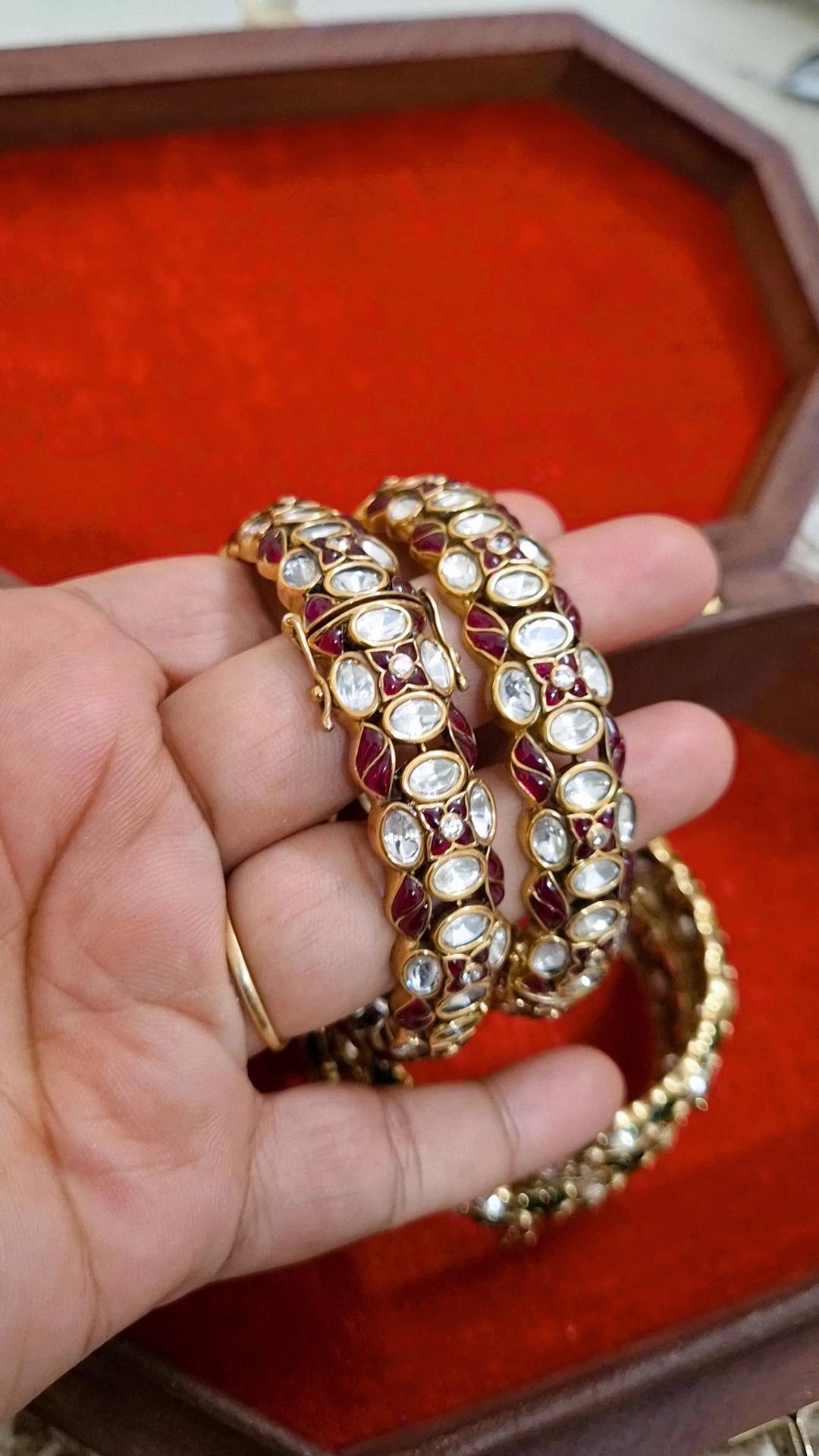 Maitree Statement Polki Moissanite Meenakari Screw Openable Bangles - Pair