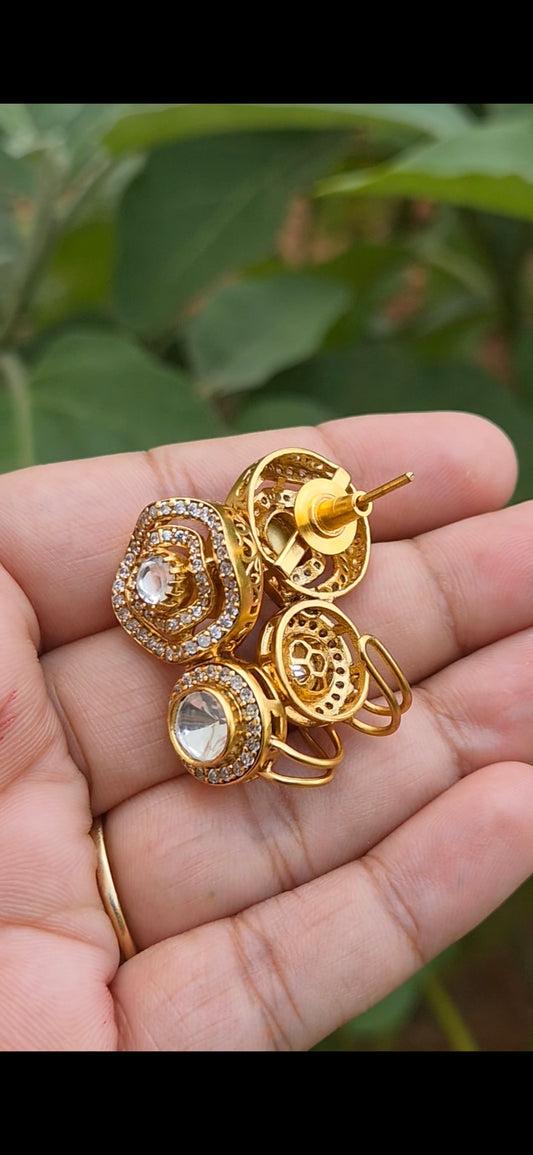 Moisdanite Polki Gold Plated Earcuff Styled Earrings