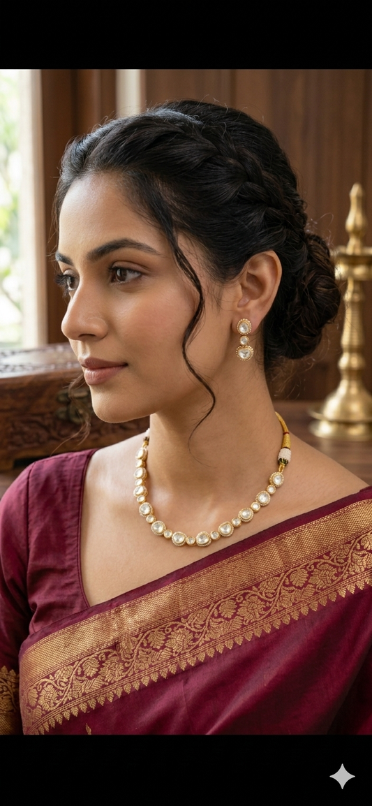 Real Moissanite Polki Necklace Set