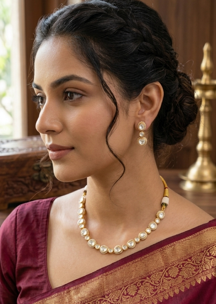 Real Moissanite Polki Necklace Set