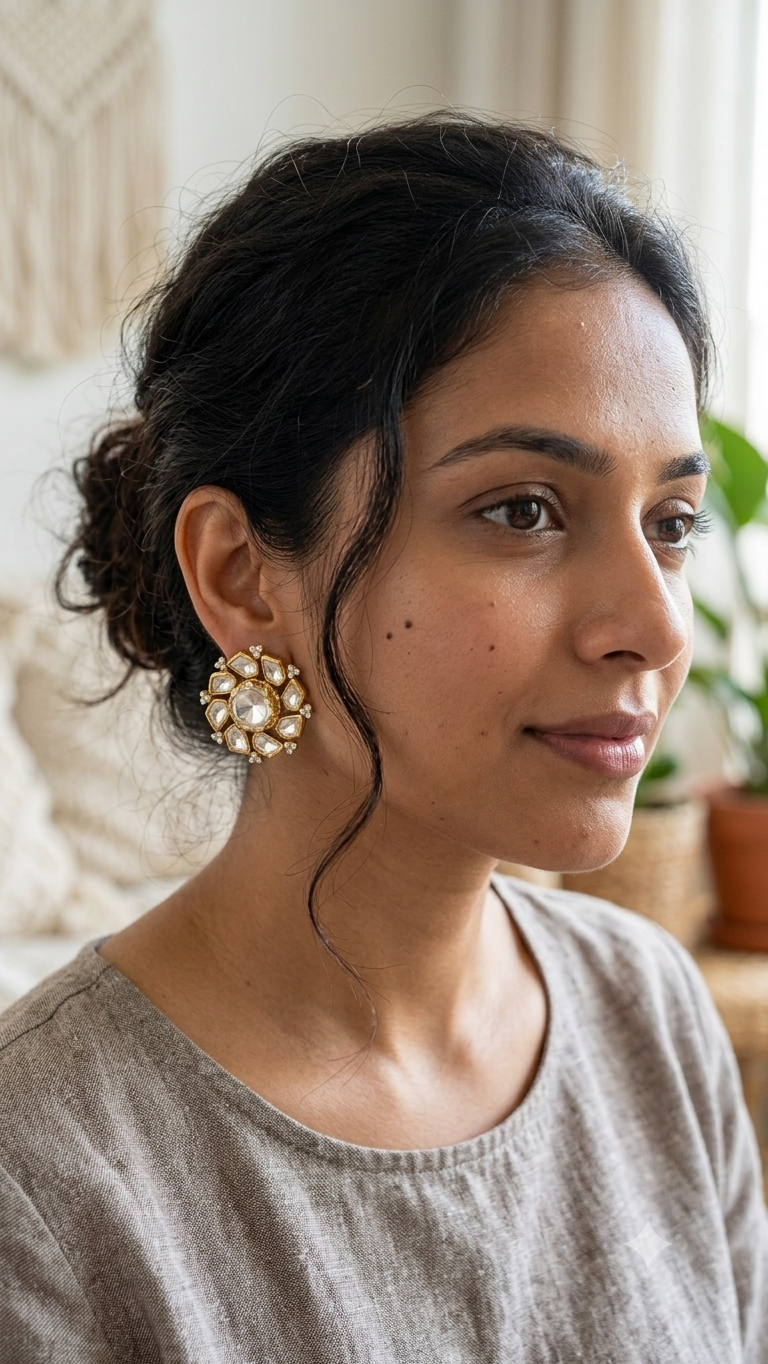Signature Moissanite Polki Stud Earrings