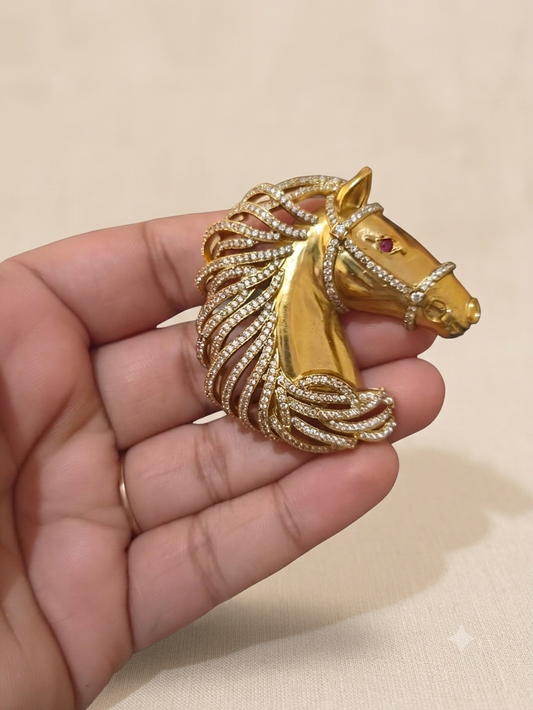 Royal Horse Mint CZ Studded Gold Unisex Brooch
