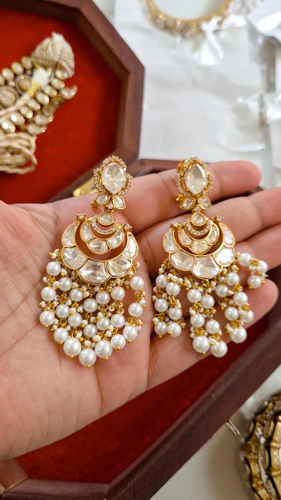 Madhubala Signature Moissanite Polki Chandbali