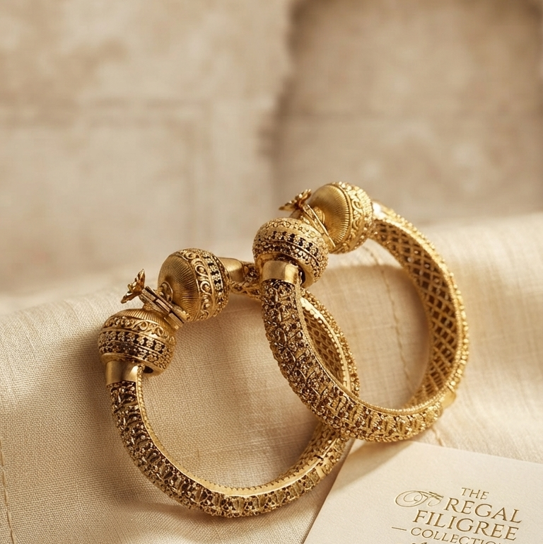 Statement Gold Plated Top Screw Bangles - Pair