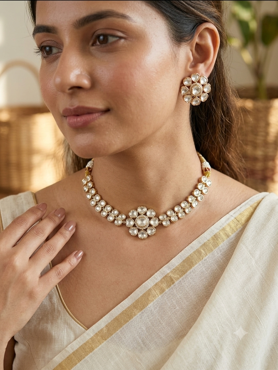 Polki Moissanite Statement Choker Necklace set