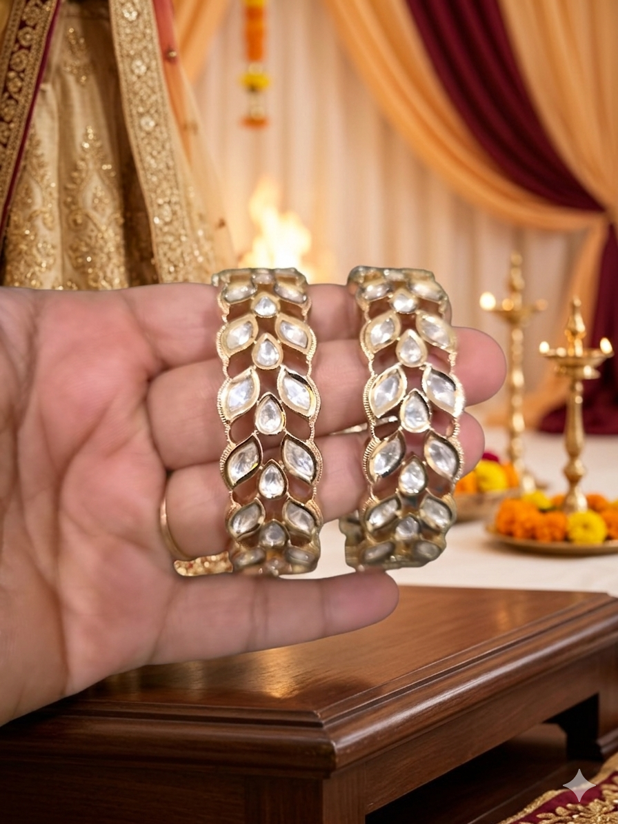 Statement Moissanite Kundan screw openable Bangles- pair