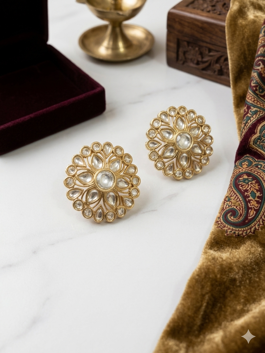 Kundan Floral Medium Sized Stud Earrings